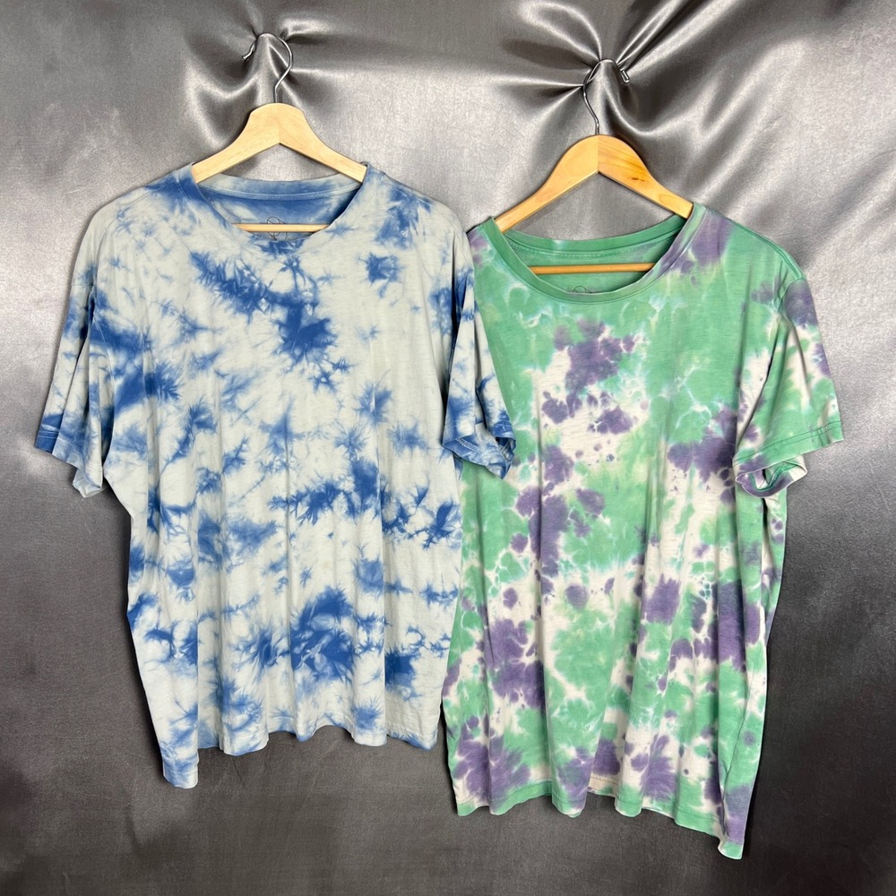 Original Use Mens Tie Dye T-Shirt Bundle of 2 Blue Green Purple SS Crew Neck XL